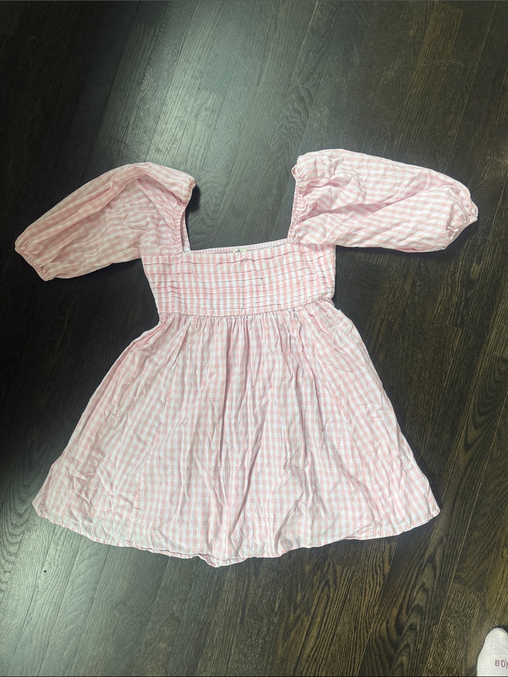 Pink Gingham Puff-Sleeve Dress